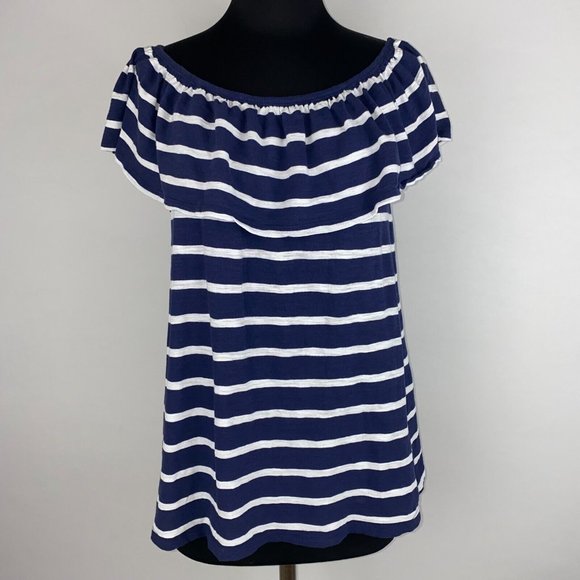 Old Navy S Blue White Striped Off The Shoulder Swing Top Boho Summer - Picture 1 of 12